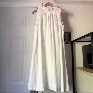 BRAVE + TRUE off white linen sleeveless tie back a line babydoll mini midi dress